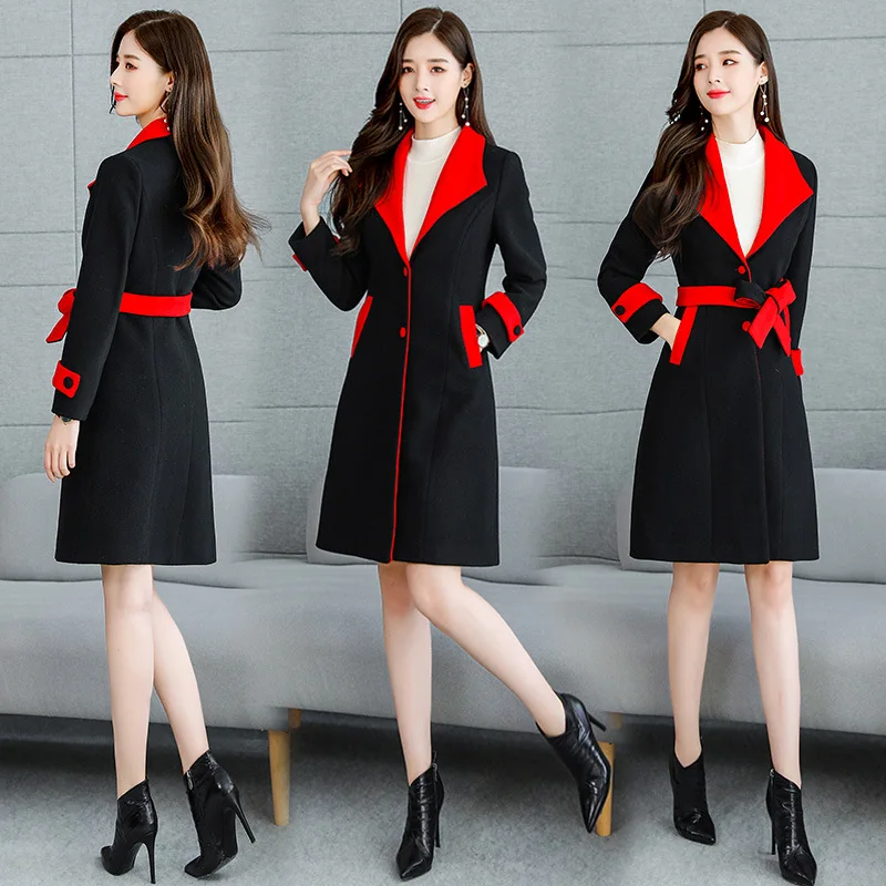 

2019 Winter Style New Style Versitile Fashion Body Hugging Simple Long Sleeve Mid-length Woolen Jacket