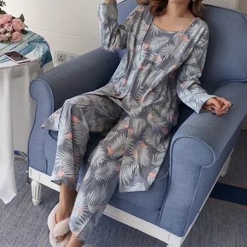 

Women Pajamas 3 Pieces Satin Sleepwear Pijama Silk Home Wear Home Clothing Embroidery Sleep Lounge Pyjama Pyjamas Set