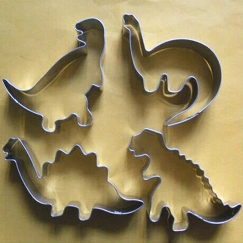 4 Teile/Satz Silber Edelstahl Dinosaurier Tier Fondente Kuchen Cookie Keks Cutter Dekorieren Form Gebasse Backen Werkzeuge