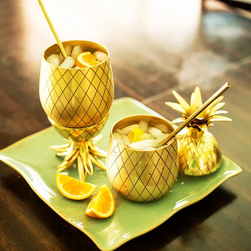 Viski Gold Pineapple Tumbler with Lid for Mai Tais, Tiki Drinks, and Craft  Cocktails, Tumbler Cup, Stainless Steel with Gold Plating, 16 Oz Set of 1