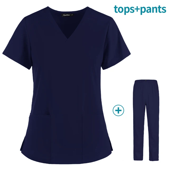 Pet grooming institution Scrubs set High Quality Spa Uniforms Unisex V-Neck Work clothes Medical suits clothes Scrubs Tops Pants Navy Blue