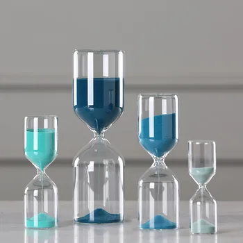 

Wholesale Glass Sand Clock Hourglass Ornaments Blue Time Counter Count Down Timer Hourglass Crafts Figurines Office Decor Gifts