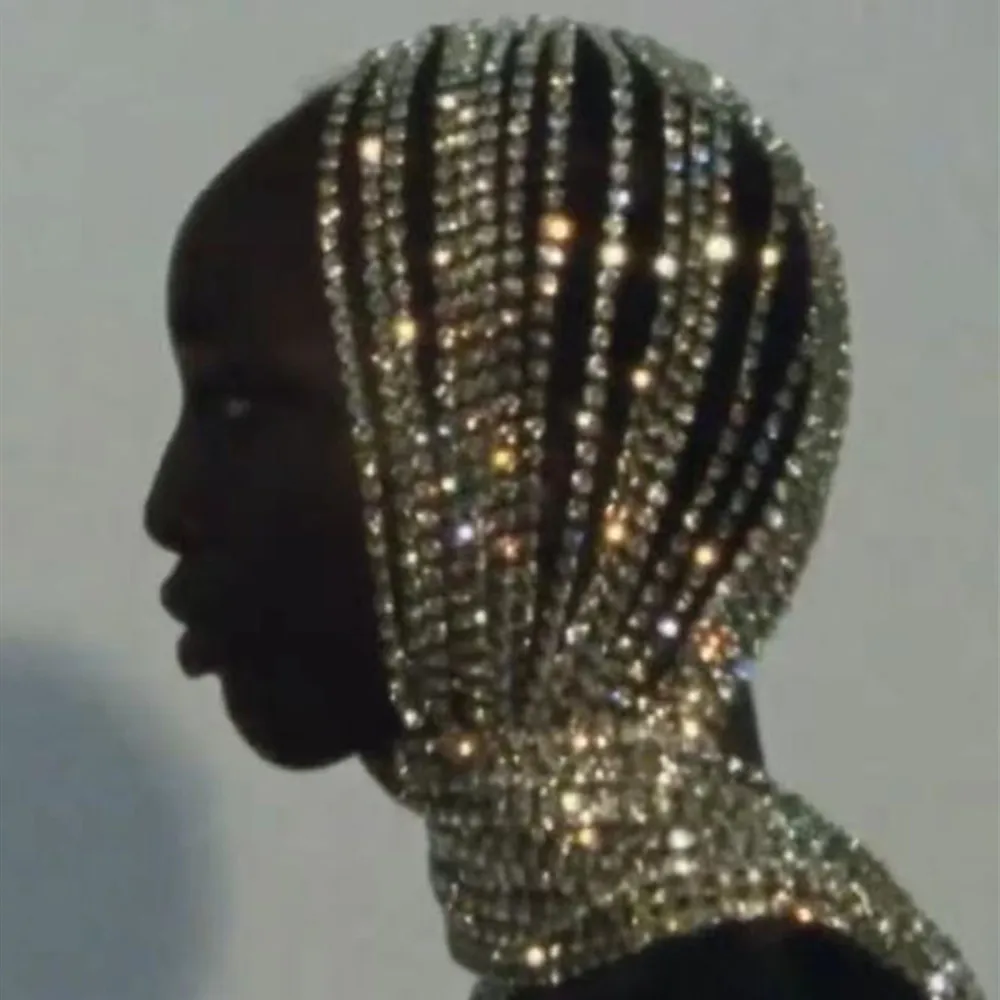 Exaggerated Rhinestone Long Tassel Headband Cover Full Head Chains Headpiece for Women Luxury Crystal Bib Hairpiece Hair Jewelry