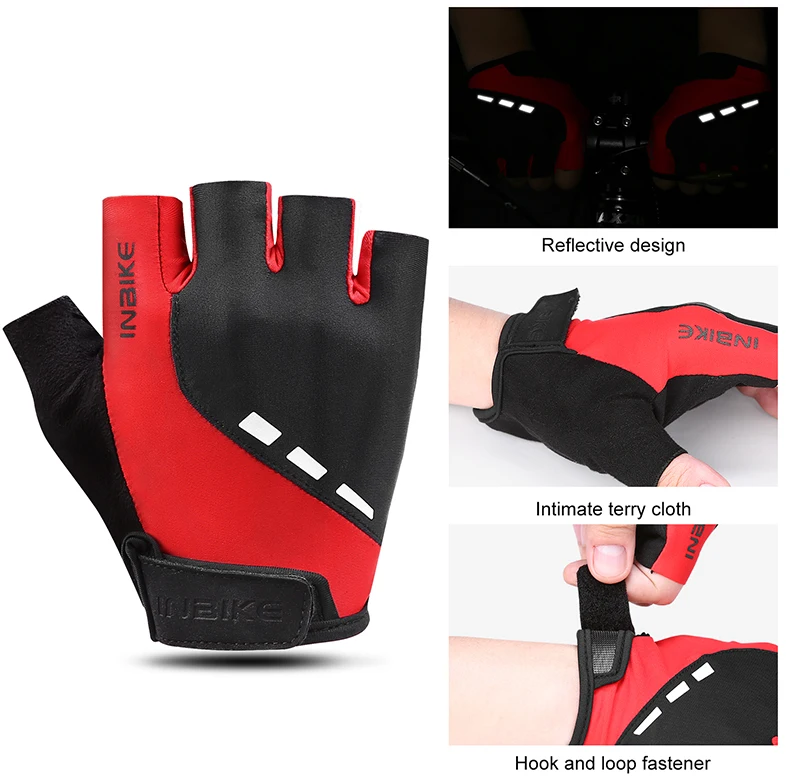 INBIKE велосипедные перчатки с полупальцами, светоотражающие дышащие мотоциклетные перчатки для горного велосипеда, летние мужские и женские перчатки для езды на спортивном велосипеде