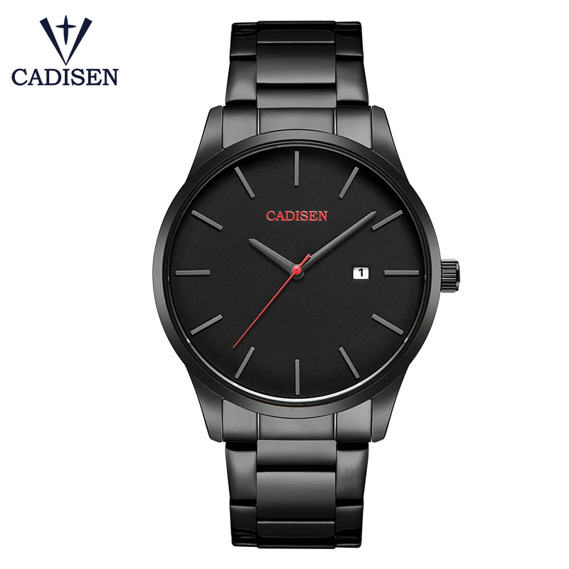 black steel watch CADISEN мужские часы Топ люксовый бренд аналоговые наручные часы дисплей дата простые мужские кварцевые часы бизнес мужские часы relogio masculio - Цвет: black steel watch