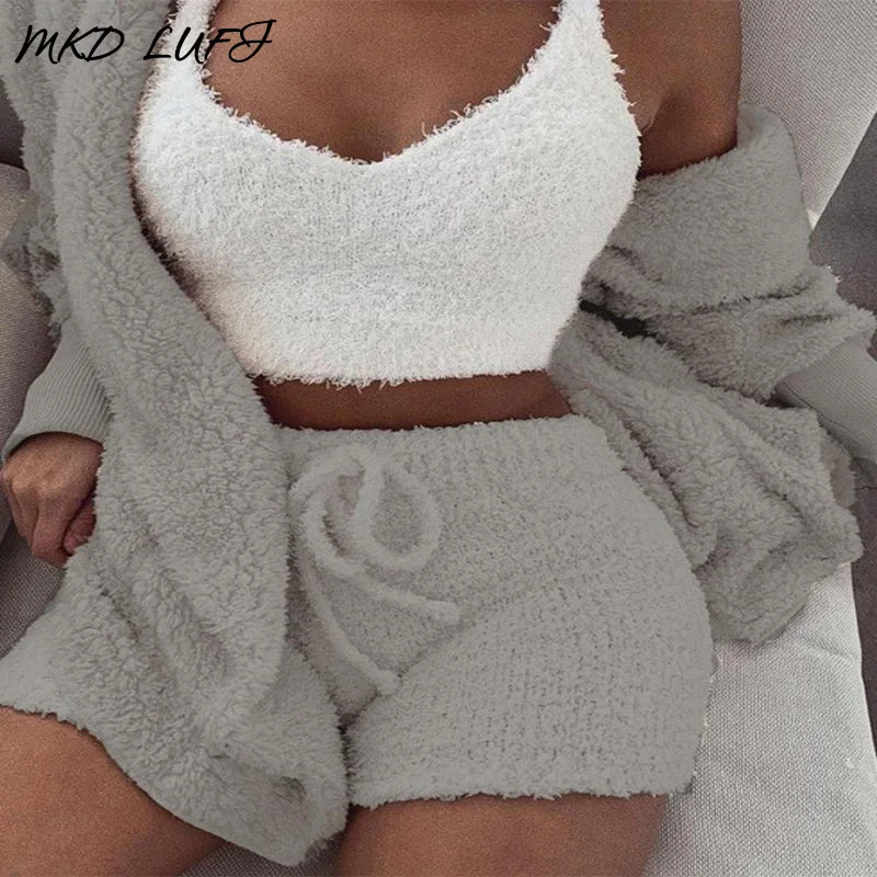 Пышная юбка с капюшоном открытой передней Teddy Bear пальто и комплект с шортами Для женщин осеннее платье Повседневное комплект одежды из 2 предметов в уличном стиле