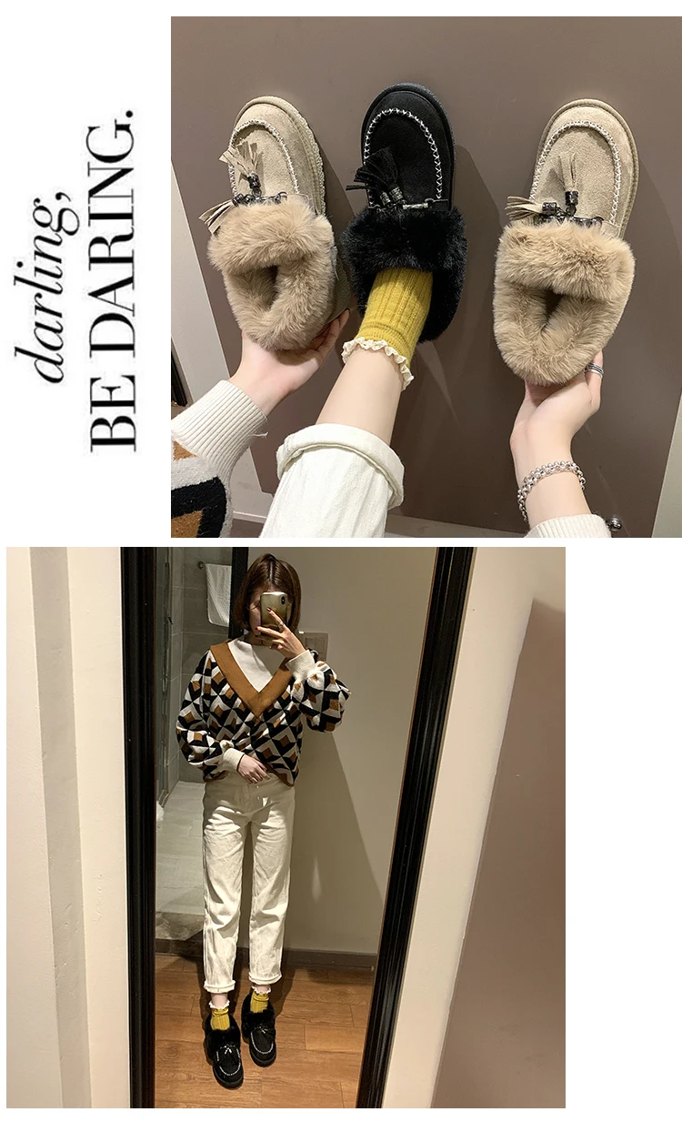 New low price ankle boots for women Winter Snow Boots Leather Plush Non-Slip Rubber Platform Femal Shoes Woman