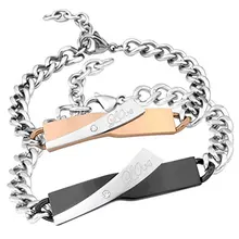 Браслет с гравировкой любви, Настраиваемые браслеты из нержавеющей стали, CZ кубический цирконий, очаровательные ID браслеты, ювелирные изделия для пар, женщин, мужчин