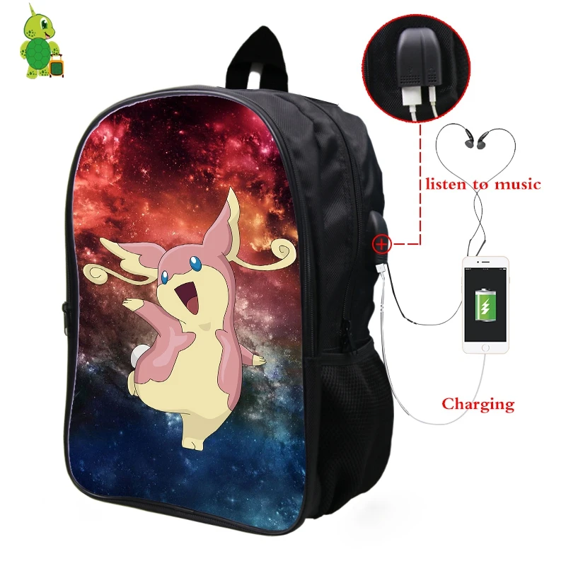22 Pokemon Audino Galaxy Космический рюкзак Многофункциональный USB зарядка Разъем для наушников школьные сумки для подростков мальчиков рюкзак для девочек с отделением для ноутбука - Цвет: 22