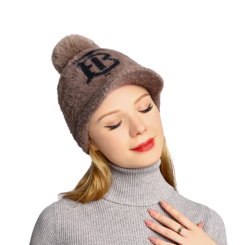 Новая модная женская бейсболка, норковый пух, кроличья шерсть, теплая и плотная вязаная шапка, шапка для отдыха с утиным язычком на осень и зиму