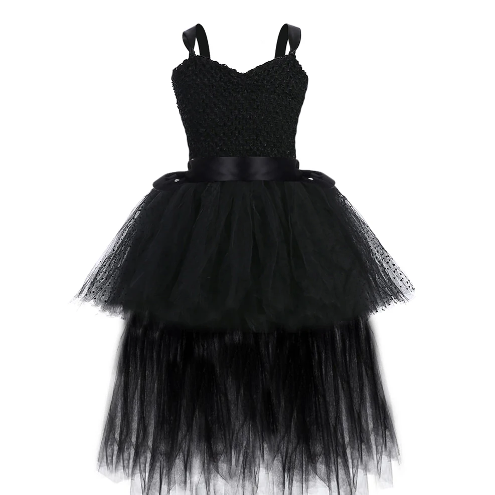 Halloween Dark Unicorn Costume Tutu Dress V Neck Kids Girls Evil Black Magic Witch Outfit