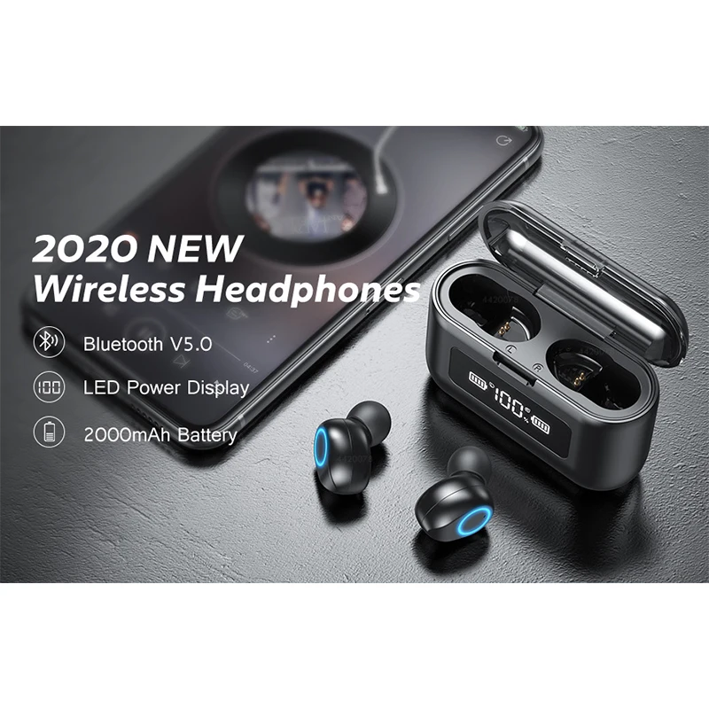 

In-ear Earphones Digital Display Bluetooth Headset Wireless Bluetooth Earphone Auto-pairing Sport Waterproof Headphones