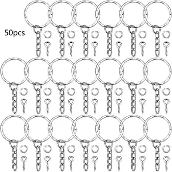 

50Pcs Silver Screw Eye Pin Split Key Chains With Open Jump Ring Jewelry Making R2LE