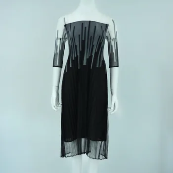 

LANMREM pleat clothes for women 2020 sunmmer base round collar half sleeve color block patchwork elastic dresses famale YJ7670