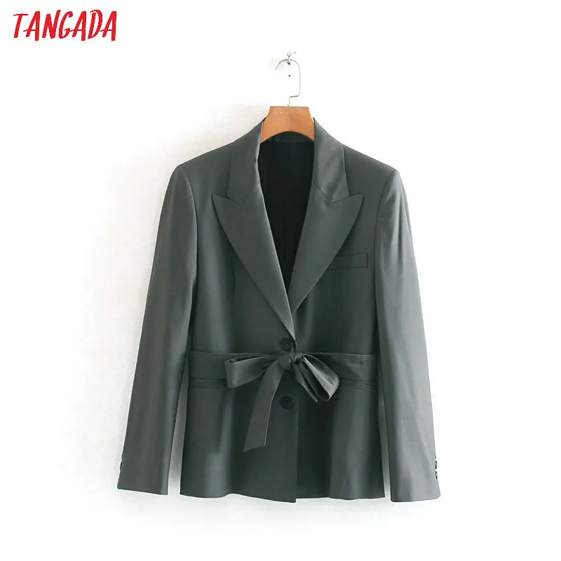 Tangada, корейский стиль, женский модный однотонный блейзер с поясом,, Осень-зима, офисный Женский блейзер, костюм, верхняя одежда, 2W103