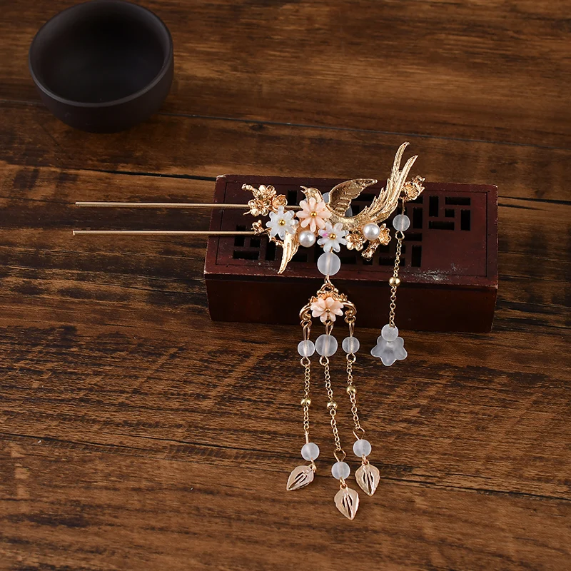 Классическая шпилька в стиле ретро Kanzashi Шпилька, которая сотрясается при ходьбе кисточка Тиара заколка китайский стиль Hanfu аксессуары для волос Cheongsam украшения для волос