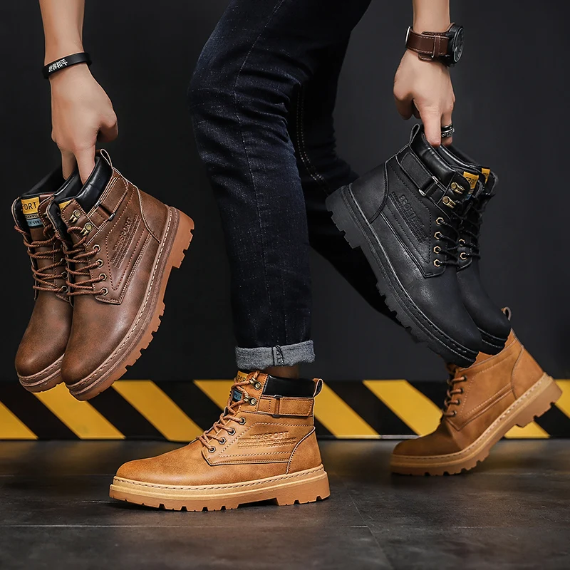 Мужские ботинки из искусственной кожи; удобная теплая зимняя обувь; мужские мотоциклетные ботильоны; мужские оксфорды; мужские рабочие ботинки; Цвет Черный; размеры 39-44