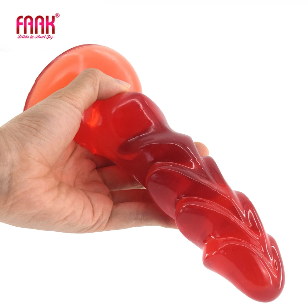 FAAK New See- Through Red Curve Penis With Suction Cup Animal Dog Dildo Ribbed G-spot Stimulate Sex Toys For Women Man Shop | Красота и