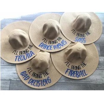 

custom Lettered beach sun hat initial outdoor trip cap Straw Vacation hat Personalise Honeymoon floppy hats unique brithday gift