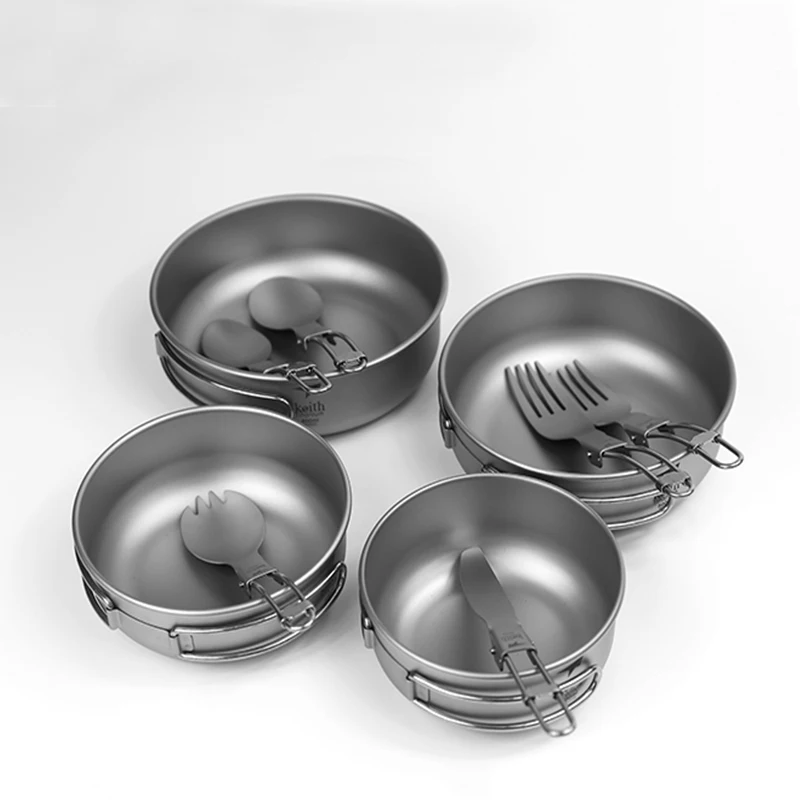 Открытый Отдых Путешествия пикника Титановая посуда набор чаши Ложка Вилка ножи наборы 4-5 человек группа дорожная посуда Ti5374