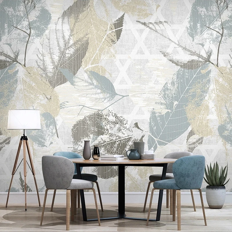 3d写真の壁紙北欧のレトロなスタイル モダンな幾何学的な葉 リビングルーム ソファ テレビの背景の壁装材 壁紙 Aliexpress