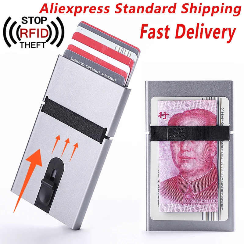

Anti RFID Credit Card Holder Box Men Business ID Cards Wallet Purse PU Leather Automatic Card Case Aluminum Unisex Wallets Women