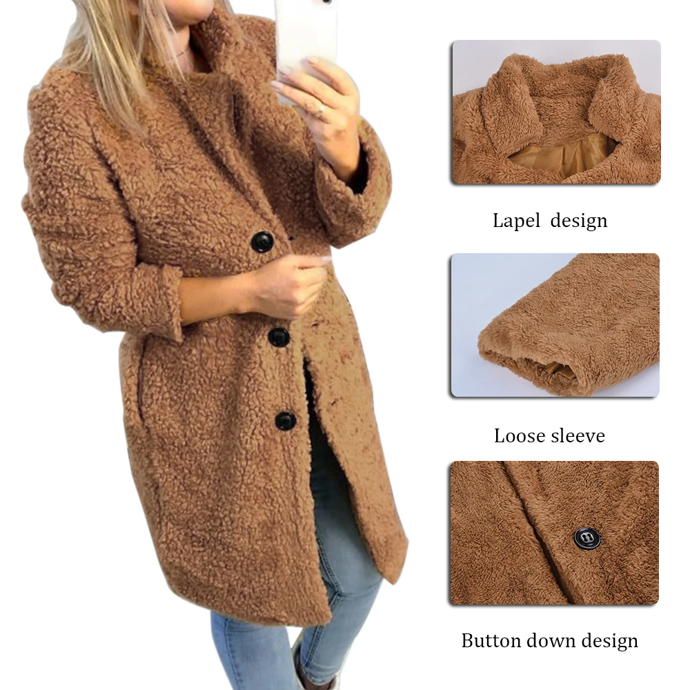 MoneRffi, Женская шерстяная верхняя одежда, зимнее шерстяное пальто с длинным рукавом, отложной воротник, смесовая куртка, Женское пальто XL размера плюс