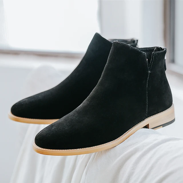 Bungalow Wieg hangen YEINSHAARS Vintage Basic Sand Color Men Suede Chelsea Boots Natural Leather  Zip Pointed Toe Formal Ankle Boots Men Wood Sole - AliExpress Shoes
