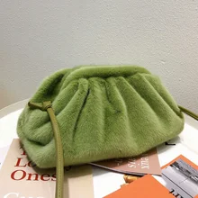 Новинка, зимняя сумка с пушистым облаком, Сумка Хобо из искусственного меха, сумка через плечо, модная меховая сумка, Женская плюшевая Сумка-клатч со складками