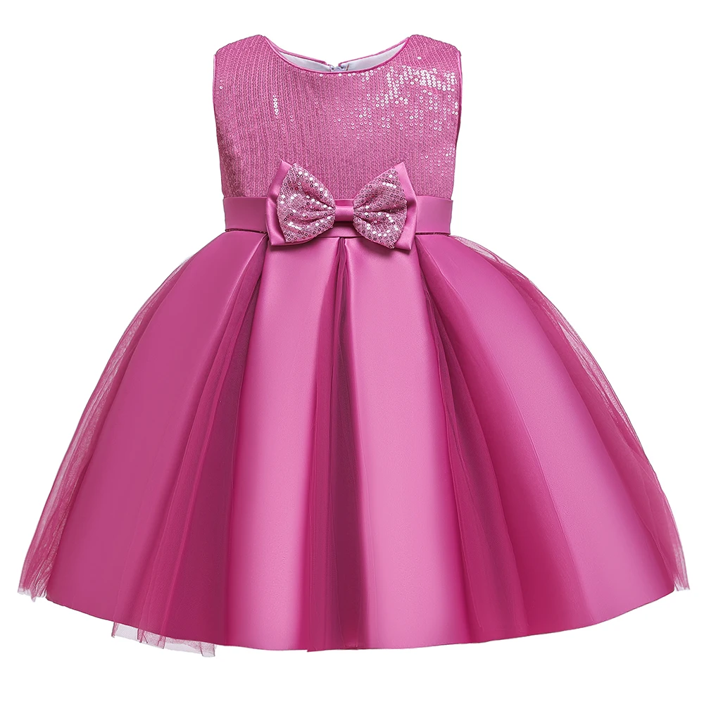 Dark pink Girls Birthday Dress Kids Dresses For Girls Clothing Party Tutu Dress Sequin Gown Bow Princess Dress 3-10 Years Vestidos - Цвет: Dark pink