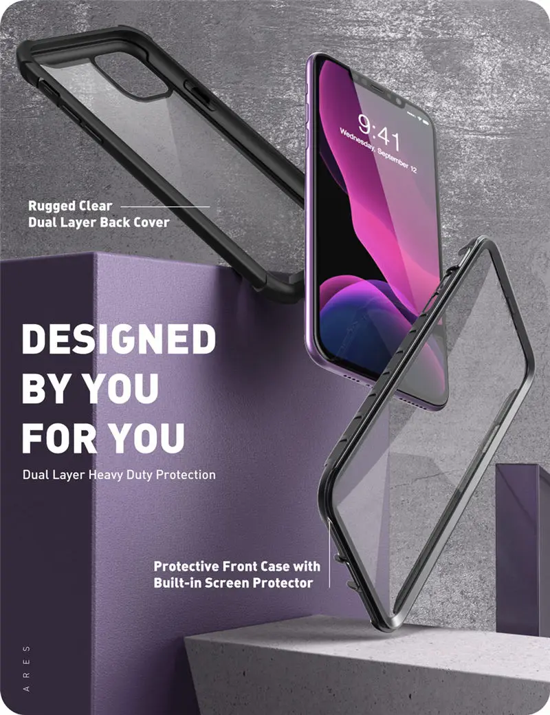 Для iPhone 11 чехол 6,1 дюйма( выпуск) i-BLASON Ares цельный прочный прозрачный чехол-бампер со встроенной защитной пленкой