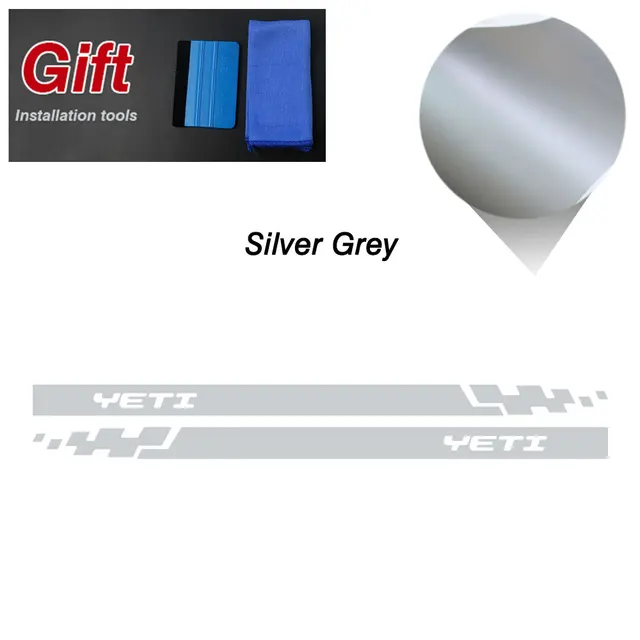 Racing Sport Car Styling Hood Engine Cover Decal Body Graphics Vinyl Side Stripes Skirt Sticker for Skoda Yeti Tuning Accessorie Side-Silver Grey