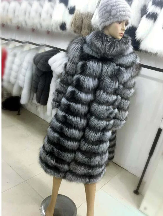 100cm long collar Роскошная Шуба из натурального Лисьего меха, теплая плотная женская верхняя одежда из лисьего меха, модное меховое пальто из натурального Лисьего меха, Женское пальто с капюшоном, куртки - Цвет: 100cm long collar