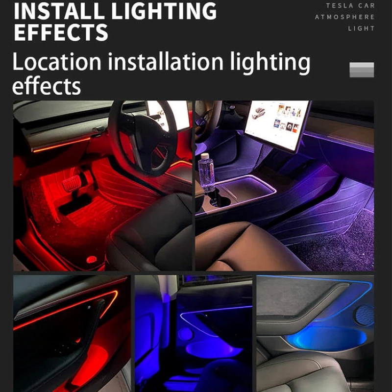 HOLYWOOT Tesla Model 3 Y Interior Ambient Lights Car Led RGB Neon Ambience Light Strip Fiber Optic With App Controlled | Автомобили и