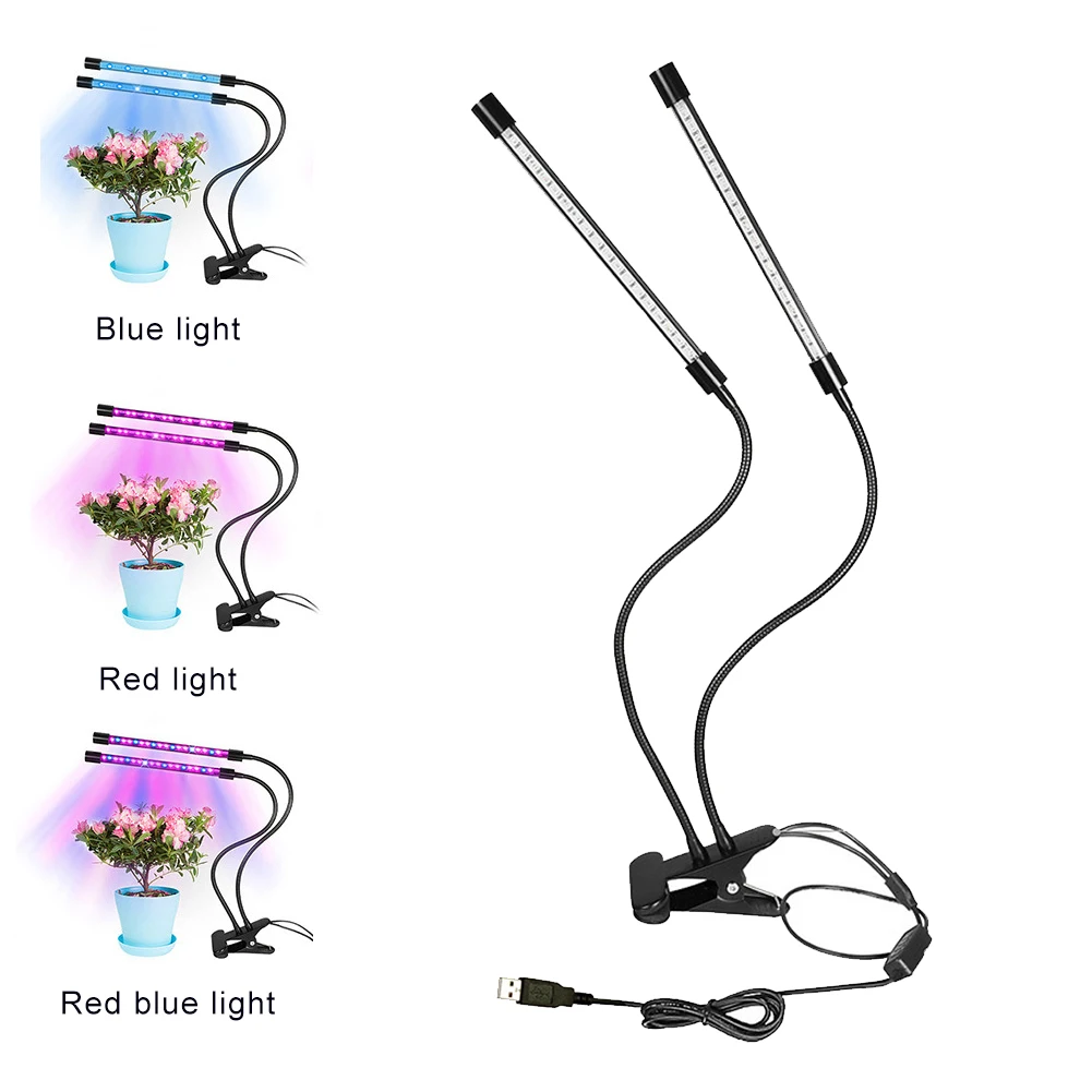 Double head 10/20/30W LED Timing Grow Light Three/Two Head Clip Lamp For Plants Growing - Испускаемый цвет: Double head