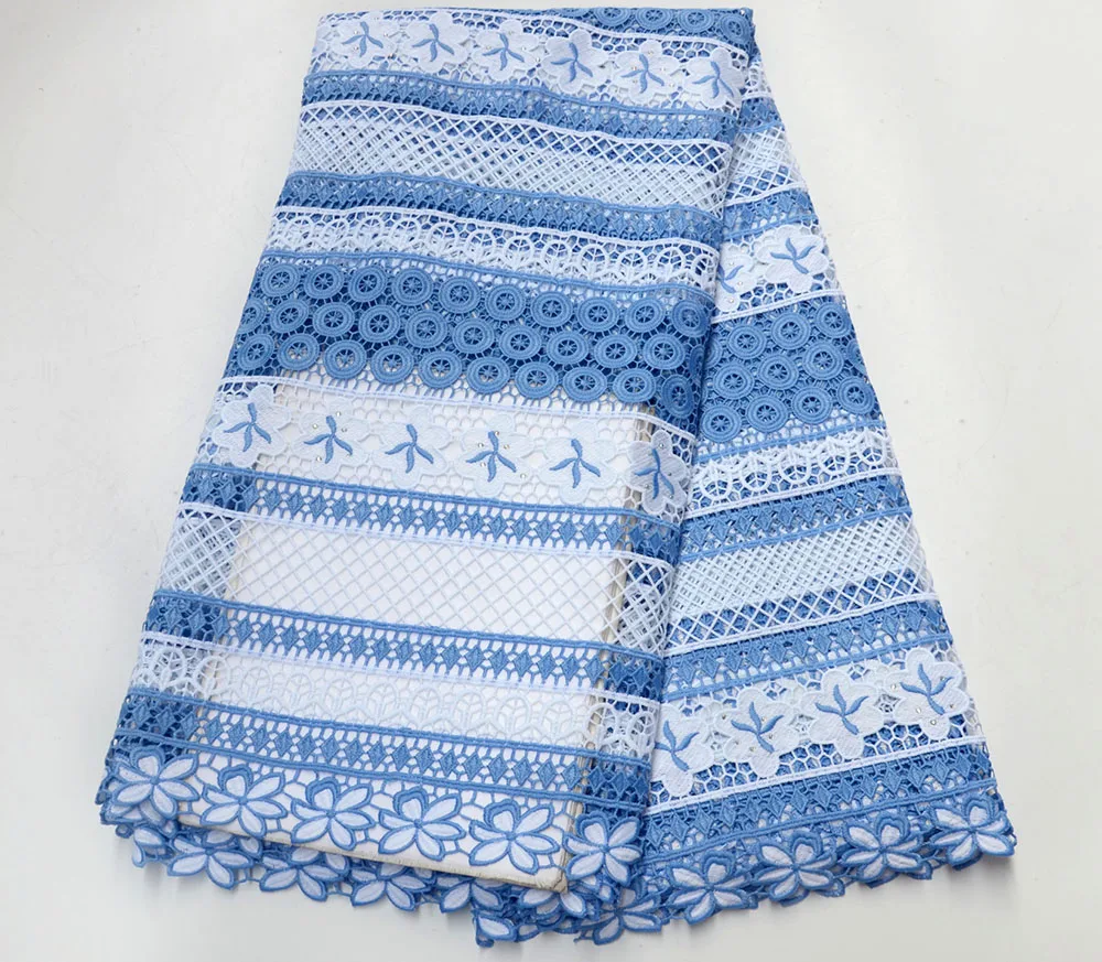 

Fashion White And Light Blue African cord lace fabrics high quality for women dress 2019 latest guipure lace fabric with stones nigerian lace