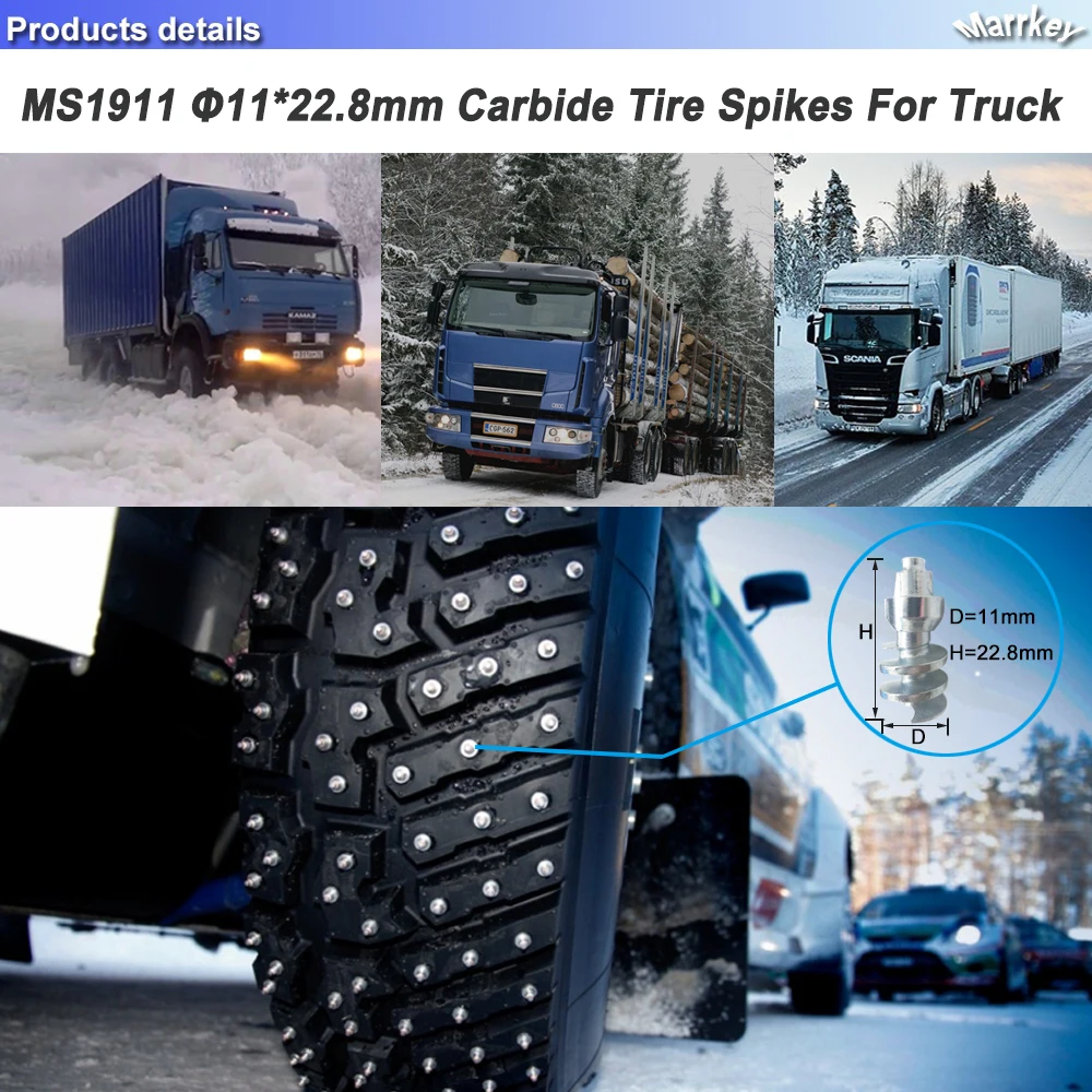 100PCS MS1911 22.8mm Spikes for Tires/Tire Studs/Screw-in Studs for Truck/Loader/Tractor(180ton heavy equipment)