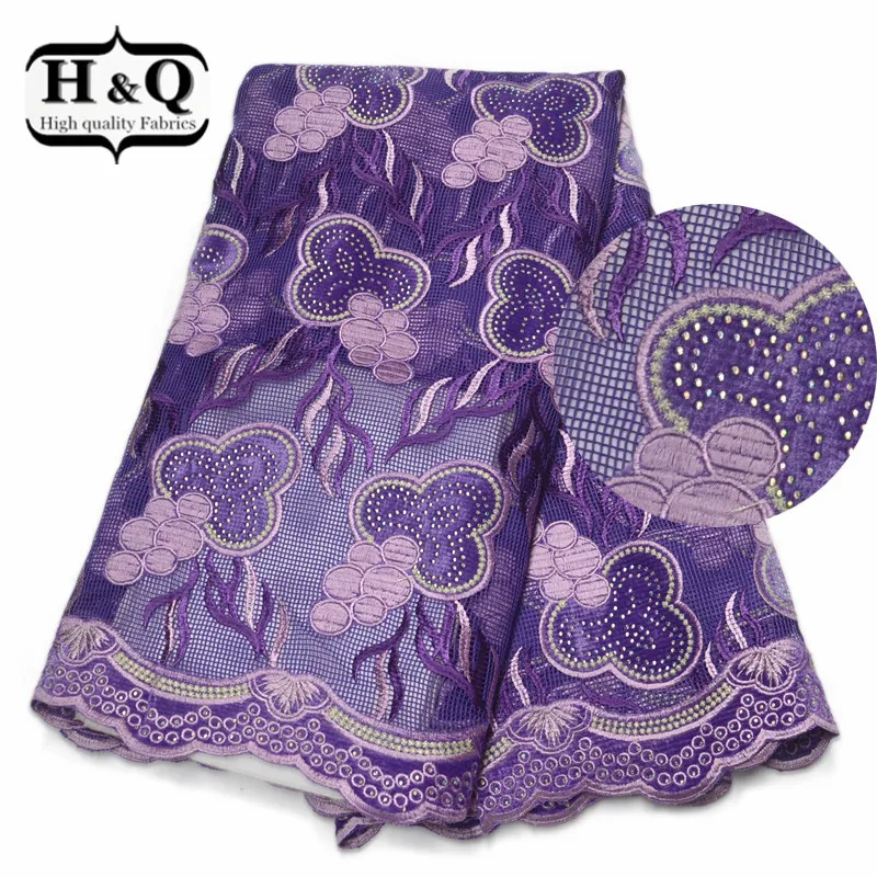 

Fashionable African Lace Fabric 5Yards Coarse Mesh Lace Fabric with Velvet Embroidered and Stones French Lace Fabric For Wedding