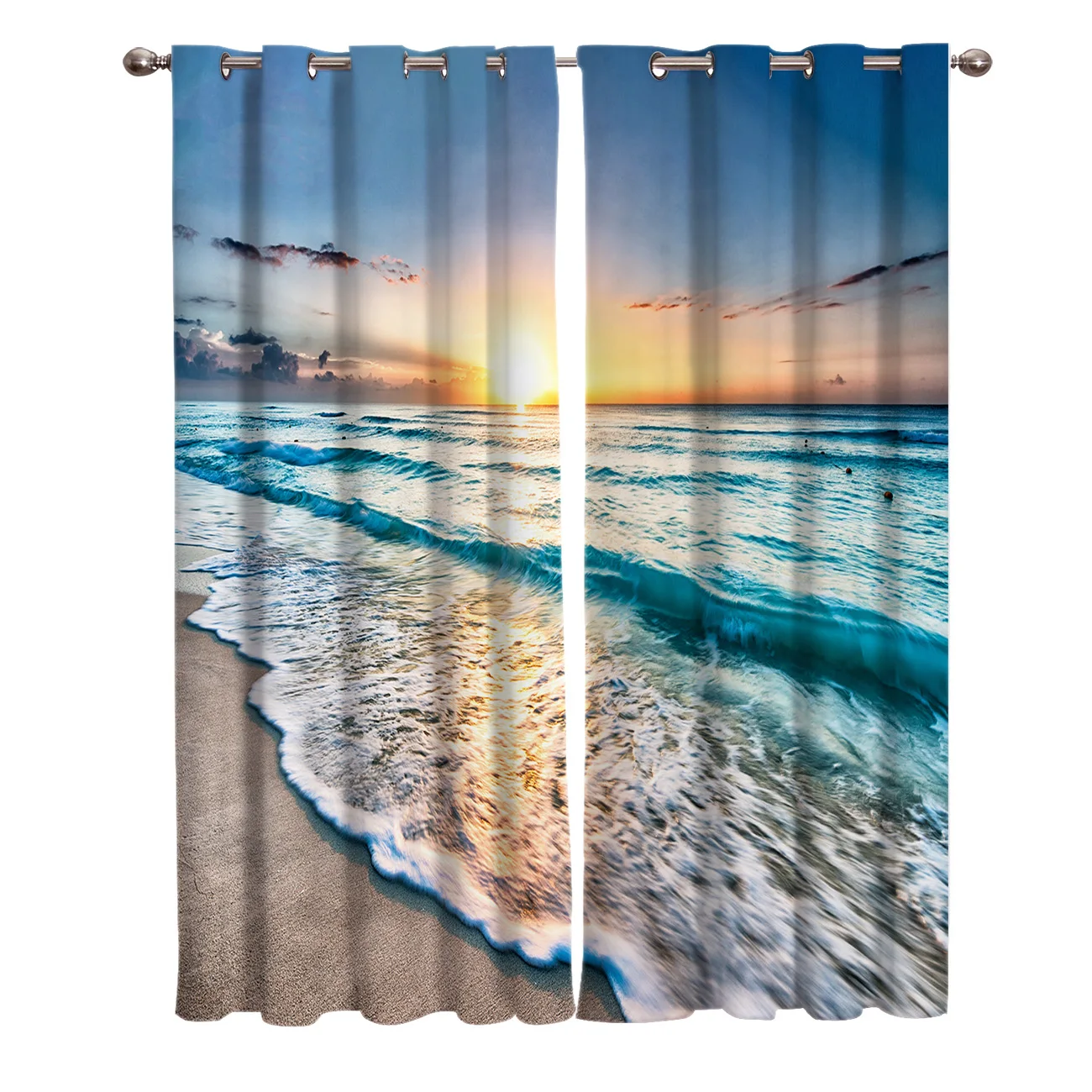 Синие морские волны закат солнце комната шторы большие оконные для гостиной