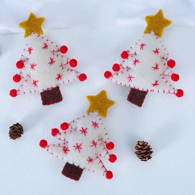 3 Pcs Small Christmas Decorations Wool Felt Christmas Tree Pentagram Shape Pendants Ornaments Xmas DIY Gifts