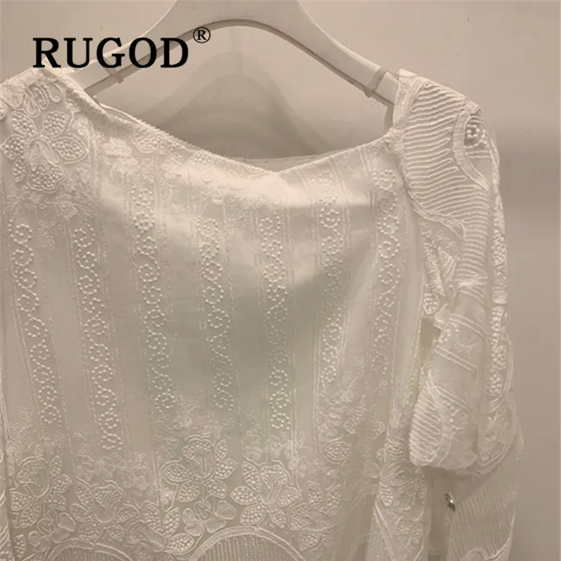 RUGOD Осень стиль слово маятник цветочный узор вышивка Белое винтажное платье специальная корейская модная одежда