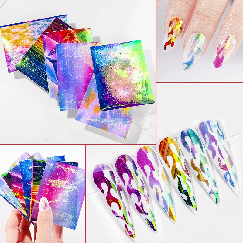 

3D Flame Nail Sticker Holographic Thin Laser Silver Stripe Sticker For Nails Nail Art Transfer Self-Adhesive Fire Nails Sticker