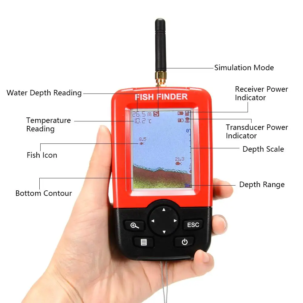 Pesca de Água Inventor de Peixes com 100 m sem Fio Hobbylane Inteligente Portátil Profundidade Sonar Sensor Sonador Fishfinder Lago Mar Salgada 6 com 100 m sem fio sonar sensor