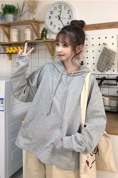 

Solid color autumn and winter women's sweatshirt casual hooded sweatshirt