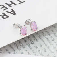 925 Sterling Silver Oval Pink Fire Opal Earrings for Women Fashion Korean Earrings Fine Jewelry Wedding Gift (Lam Hub Fong) - Image 3