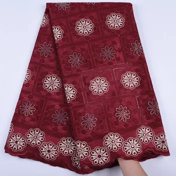 

Latest African Dry Lace Fabrics 2019 Wine Red Cotton Lace Fabric With Stones Swiss Voile Lace In Switzerland Y1697