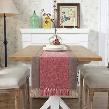 

simple cotton linen striped table runner with tassel decorative tablecloth fringes tea table cover bed runner cabinet cover