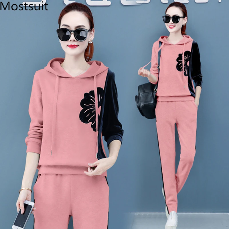 

2019 Autumn Velvet Two Piece Sets Outfits Tracksuits Women Plus Size Hooded Sweatshirts And Pants Suits Casual Sport Fashion Set