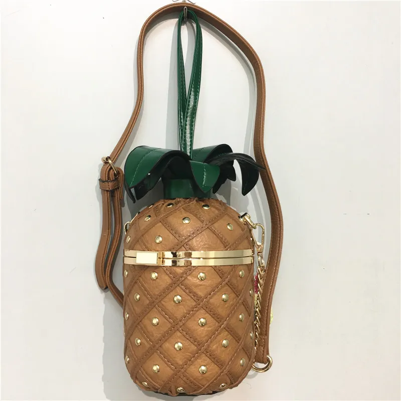 High quality new style handbag chain metal buckle shoulder bag rivet stitching simulation pineapple shape bag wallet