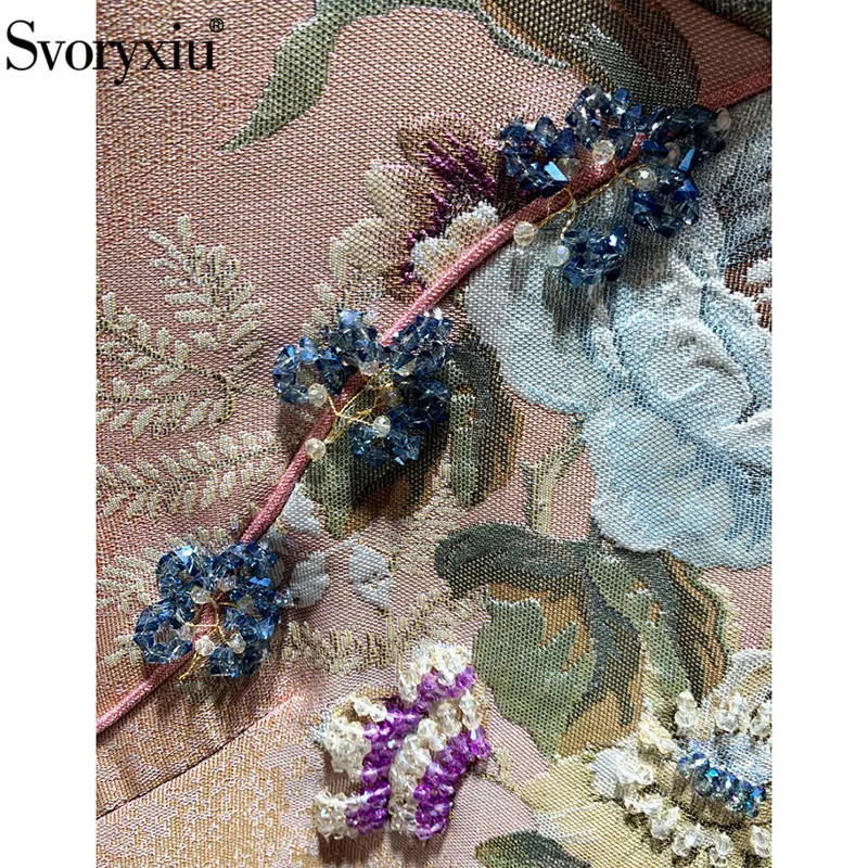 Svoryxiu/дизайнерское винтажное жаккард с цветами, украшенное кристаллами, платье с бисером женские высококачественные вечерние мини-платья без рукавов на осень и зиму